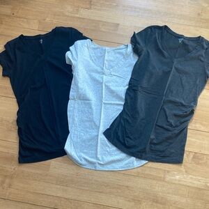 LOVE by GAP Maternity V-Neck Tee – Black, Light Heather Gray, Heather Charcoal